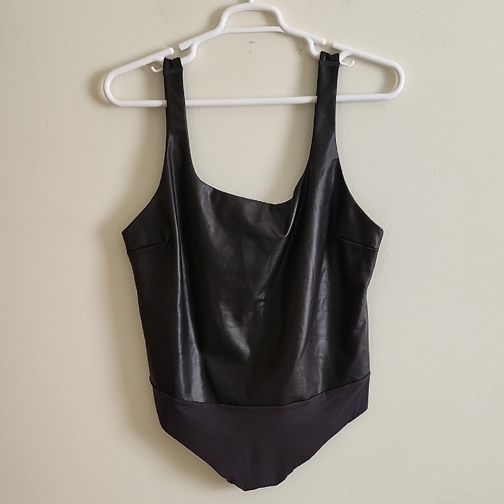 Skims Chocolate Brown Thong Faux Leather Bodysuit Sleeveless Women's 4x